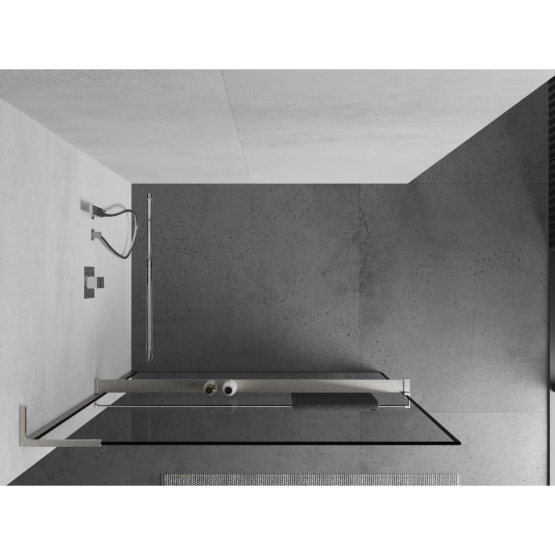 Mexen Kioto+ L ścianka prysznicowa z półką Walk-in 120 x 200 cm, czarna ramka, nikiel szczotkowany - 800-120-123-97-70