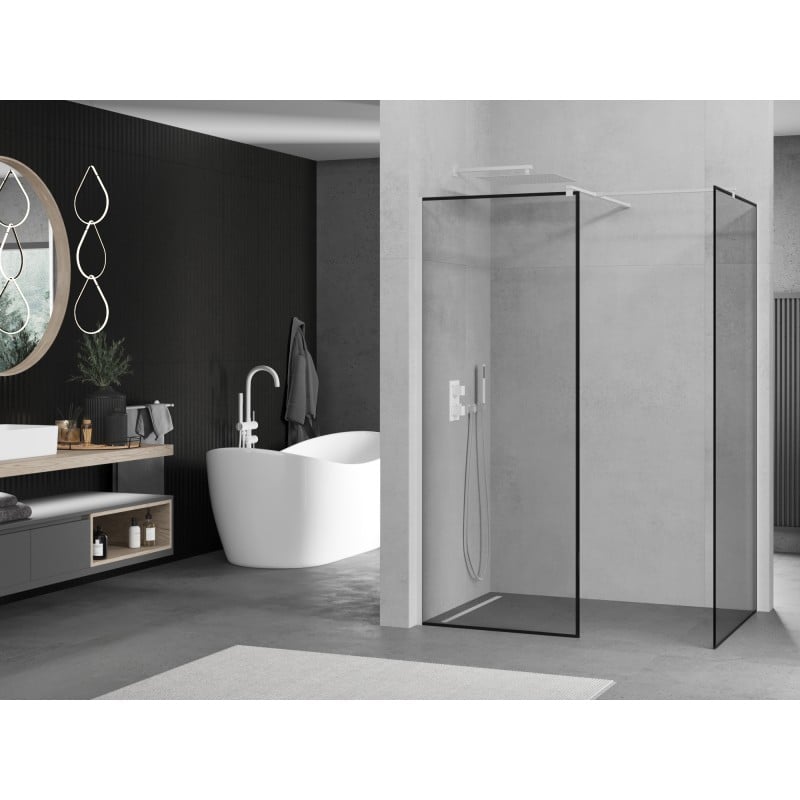 Mexen Kioto ścianka prysznicowa Walk-in 110 x 100 cm, czarna ramka, biała - 800-110-202-20-70-100