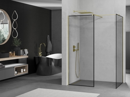 Mexen Kioto ścianka prysznicowa Walk-in 150 x 120 cm, czarna ramka, złota - 800-150-202-50-70-120
