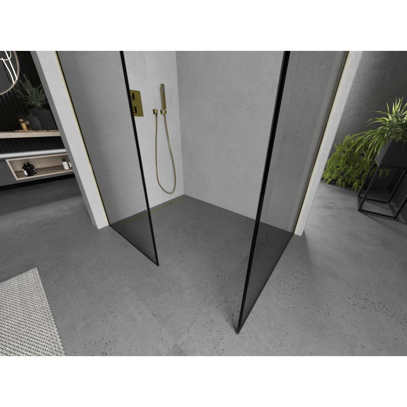 Mexen Kioto ścianka prysznicowa Walk-in 160 x 90 cm, czarna ramka, złota - 800-160-202-50-70-090