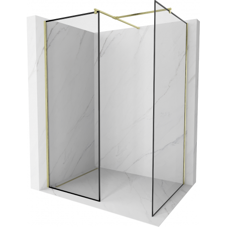Mexen Kioto ścianka prysznicowa Walk-in 130 x 80 cm, czarna ramka, złota szczotkowana - 800-130-202-55-70-080