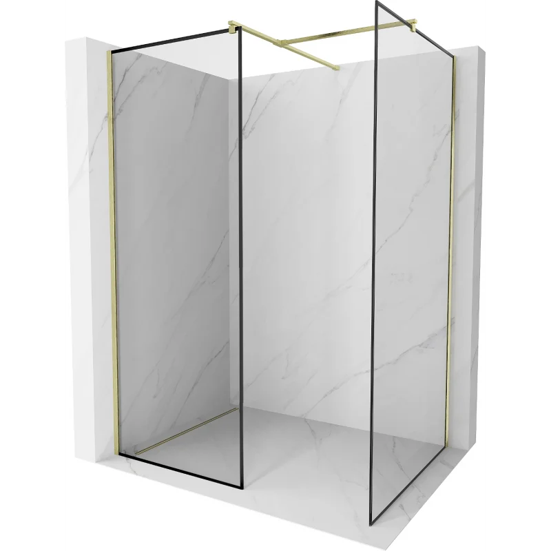 Mexen Kioto ścianka prysznicowa Walk-in 150 x 80 cm, czarna ramka, złota szczotkowana - 800-150-202-55-70-080