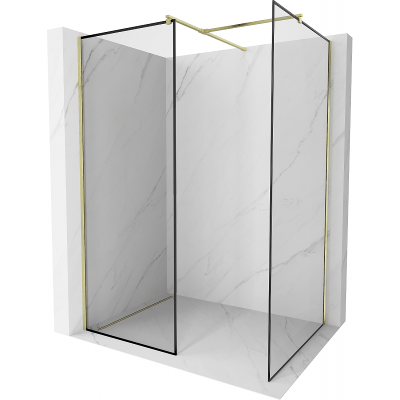 Mexen Kioto ściana prysznicowa Walk-in 100 x 90 cm, czarna ramka, złota szczotkowana - 800-100-202-55-70-090