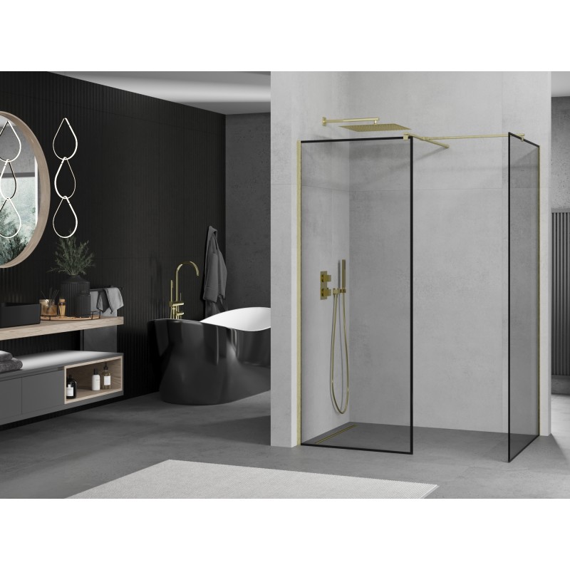 Mexen Kioto ścianka prysznicowa Walk-in 160 x 90 cm, czarna ramka, złota szczotkowana - 800-160-202-55-70-090