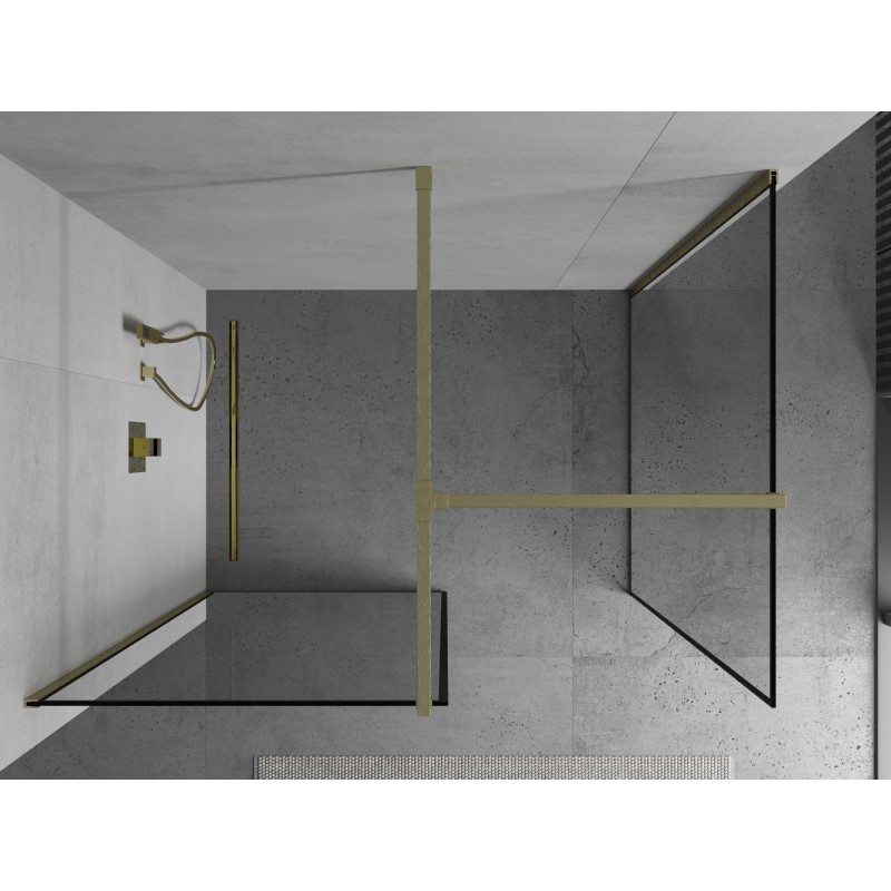 Mexen Kioto ścianka prysznicowa Walk-in 130 x 110 cm, czarna ramka, złota szczotkowana - 800-130-202-55-70-110