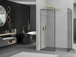 Mexen Kioto ścianka prysznicowa Walk-in 120 x 100 cm, czarna ramka, złota szczotkowana - 800-120-202-55-70-100