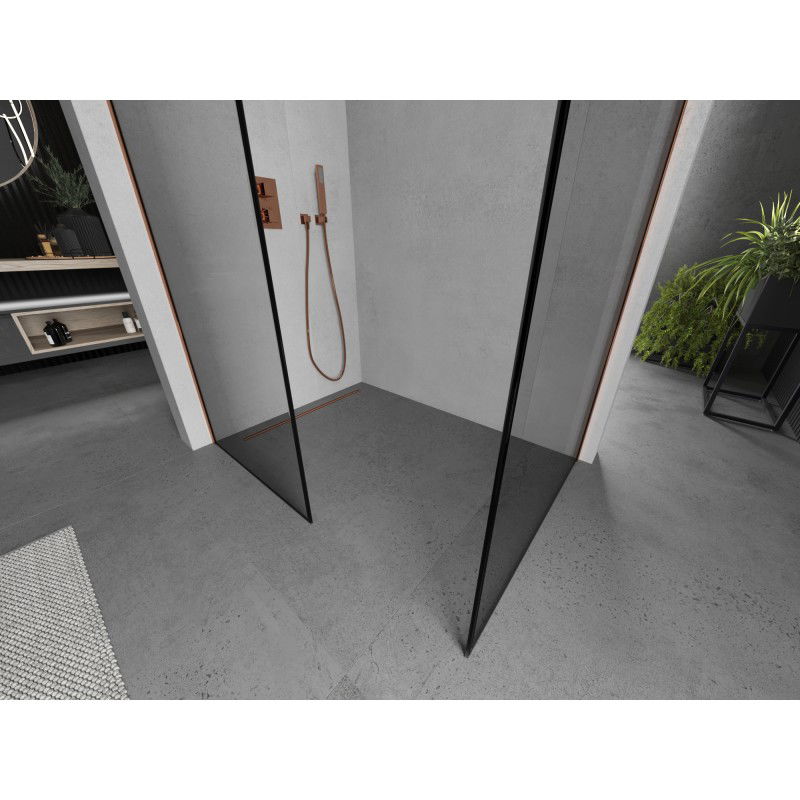 Mexen Kioto ścianka prysznicowa Walk-in 120 x 70 cm, czarna ramka, różowe złoto - 800-120-202-60-70-070