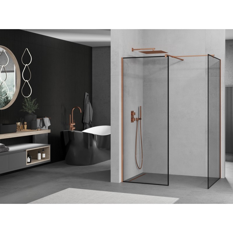 Mexen Kioto ścianka prysznicowa Walk-in 120 x 80 cm, czarna ramka, różowe złoto - 800-120-202-60-70-080