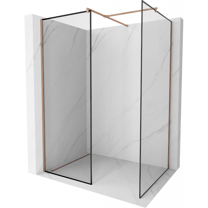 Mexen Kioto ścianka prysznicowa Walk-in 130 x 90 cm, czarna ramka, różowe złoto - 800-130-202-60-70-090