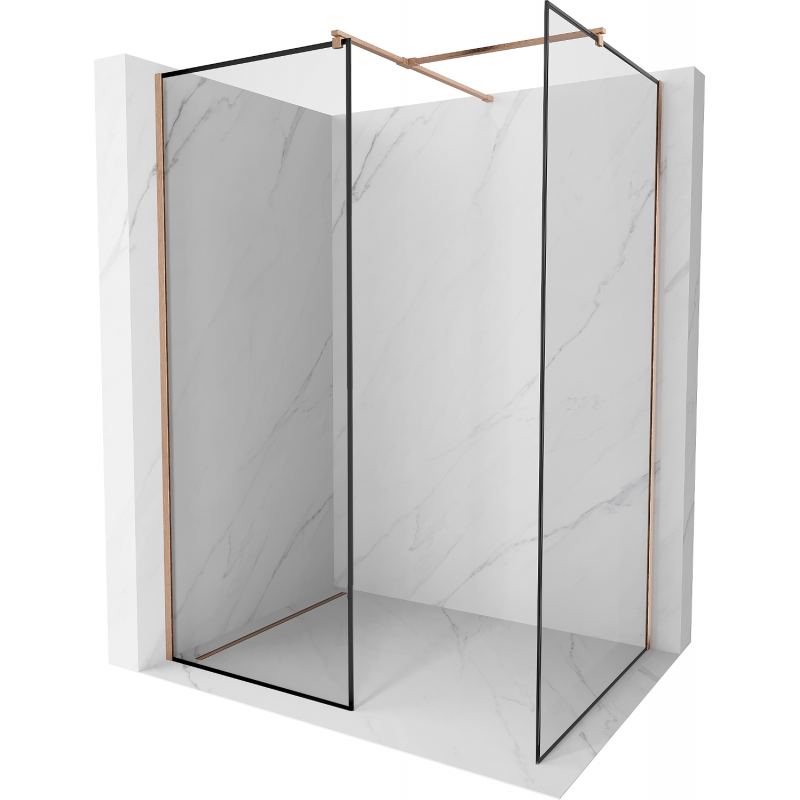 Mexen Kioto ścianka prysznicowa Walk-in 90 x 80 cm, czarna ramka, miedź szczotkowana - 800-090-202-65-70-080