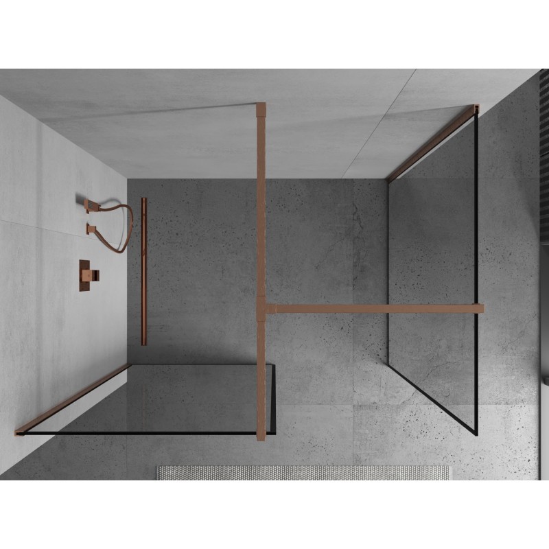 Mexen Kioto ścianka prysznicowa Walk-in 130 x 90 cm, czarna ramka, miedź szczotkowana - 800-130-202-65-70-090