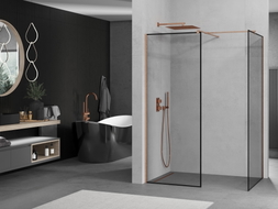 Mexen Kioto ścianka prysznicowa Walk-in 150 x 90 cm, czarna ramka, miedź szczotkowana - 800-150-202-65-70-090