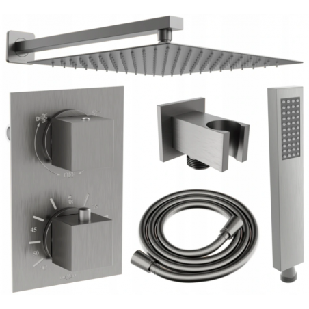 Mexen Cube DR02 zestaw prysznicowy podtynkowy z deszczownica 30 cm, gun gray szczotkowany - 77502DR0230-66