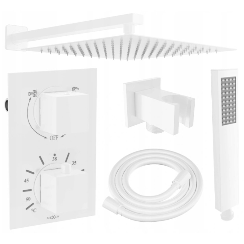 Mexen Cube DR02 zestaw prysznicowy podtynkowy z deszczownica 25 cm, biały - 77502DR0225-20