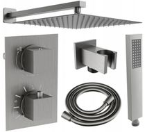 Mexen Cube DR02 zestaw prysznicowy podtynkowy z deszczownica 25 cm, gun gray szczotkowany - 77502DR0225-66