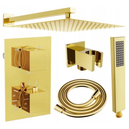 Mexen Cube DR02 zestaw prysznicowy podtynkowy z deszczownica 25 cm, złoty - 77502DR0225-50