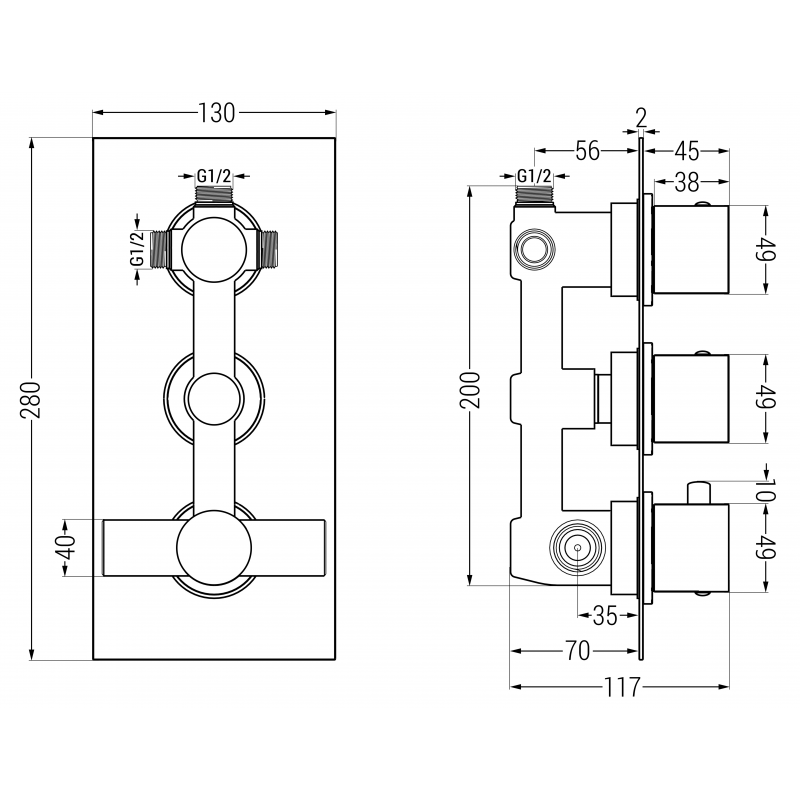 Mexen Cube DR02 zestaw wannowo-prysznicowy podtynkowy z deszczownicą 25 cm, złoty - 77503DR0225-50