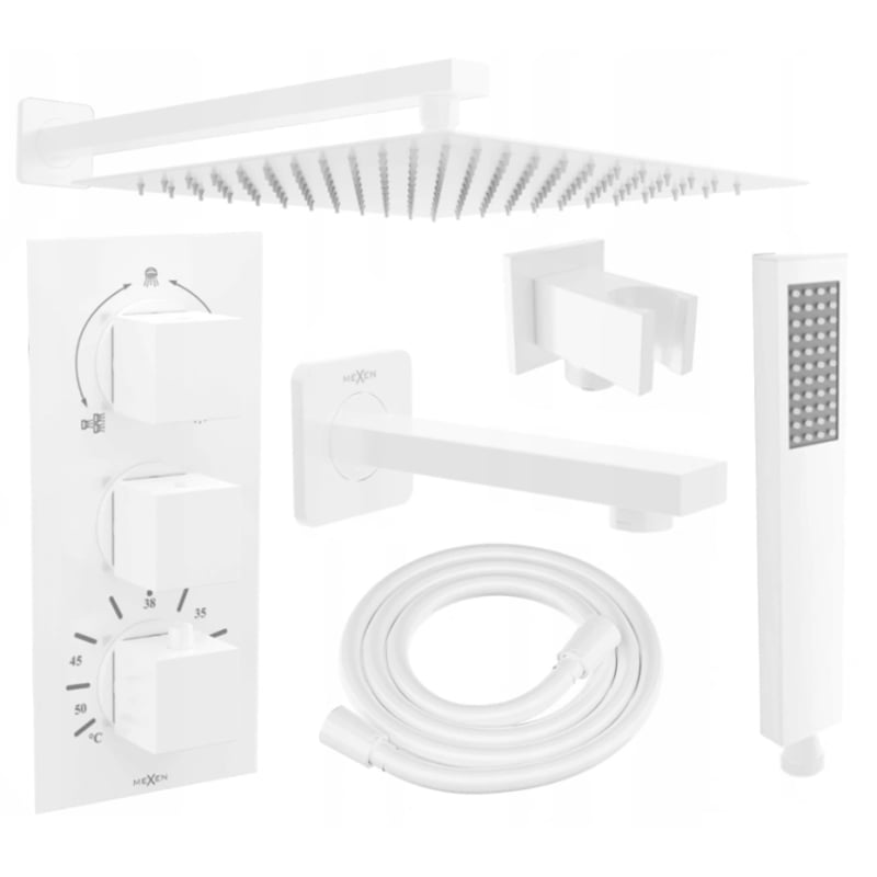 Mexen Cube DR02 zestaw wannowo-prysznicowy podtynkowy z deszczownicą 30 cm, biały - 77503DR0230-20