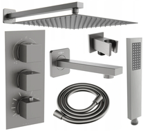 Mexen Cube DR02 zestaw wannowo-prysznicowy podtynkowy z deszczownicą 30 cm, gun gray szczotkowany - 77503DR0230-66