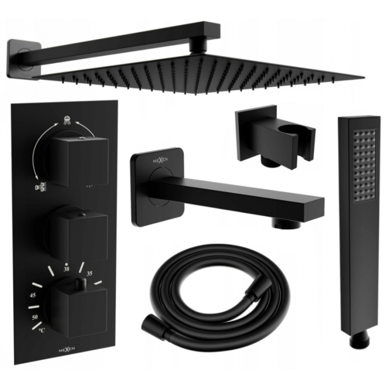 Mexen Cube DR02 zestaw wannowo-prysznicowy podtynkowy z deszczownicą 30 cm, czarny - 77503DR0230-70