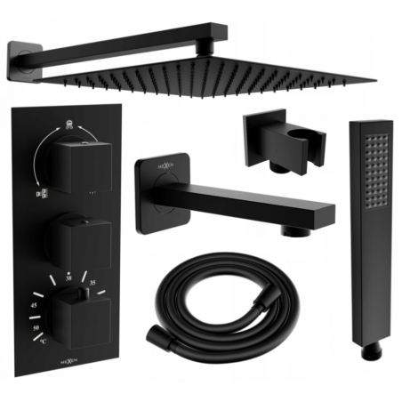 Mexen Cube DR02 zestaw wannowo-prysznicowy podtynkowy z deszczownicą 30 cm, czarny - 77503DR0230-70