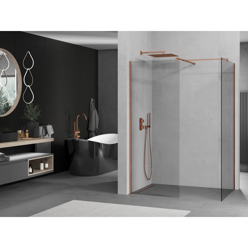Mexen Kioto ścianka prysznicowa Walk-in 90 x 80 cm, transparent, różowe złoto - 800-090-202-60-00-080
