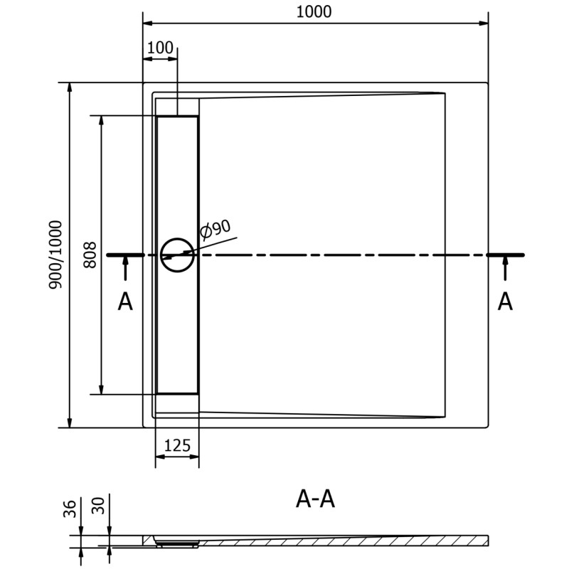 Mexen Amon brodzik kwadratowy SMC 100 x 100 cm, czarny - 4F701010