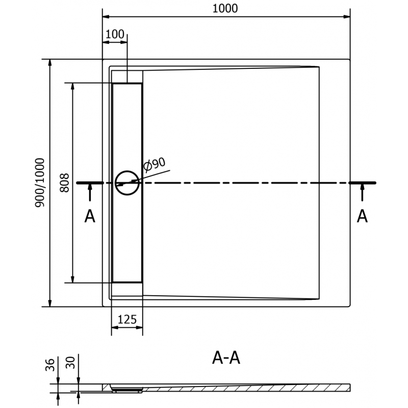 Mexen Amon brodzik kwadratowy SMC 100 x 100 cm, biały - 4F101010