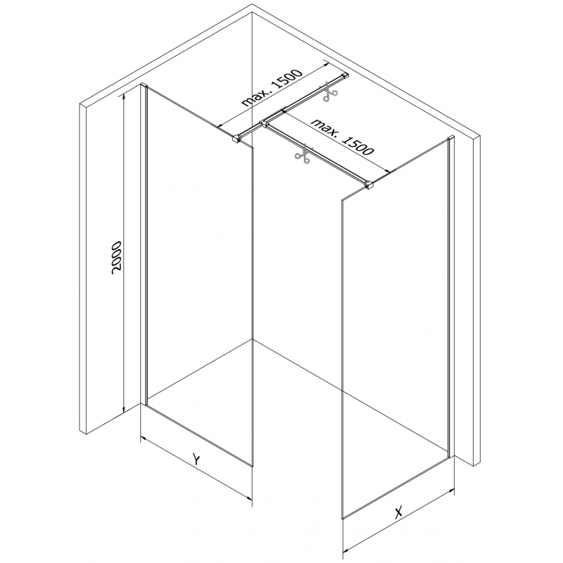 Mexen Kioto ścianka prysznicowa Walk-in 130 x 105 cm, transparent, czarna - 800-130-202-70-00-105