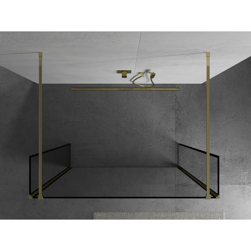Mexen Kioto ścianka prysznicowa wolnostojąca 90 x 30 x 30 cm, czarna ramka, złota - 800-090-030-222-50-70-030