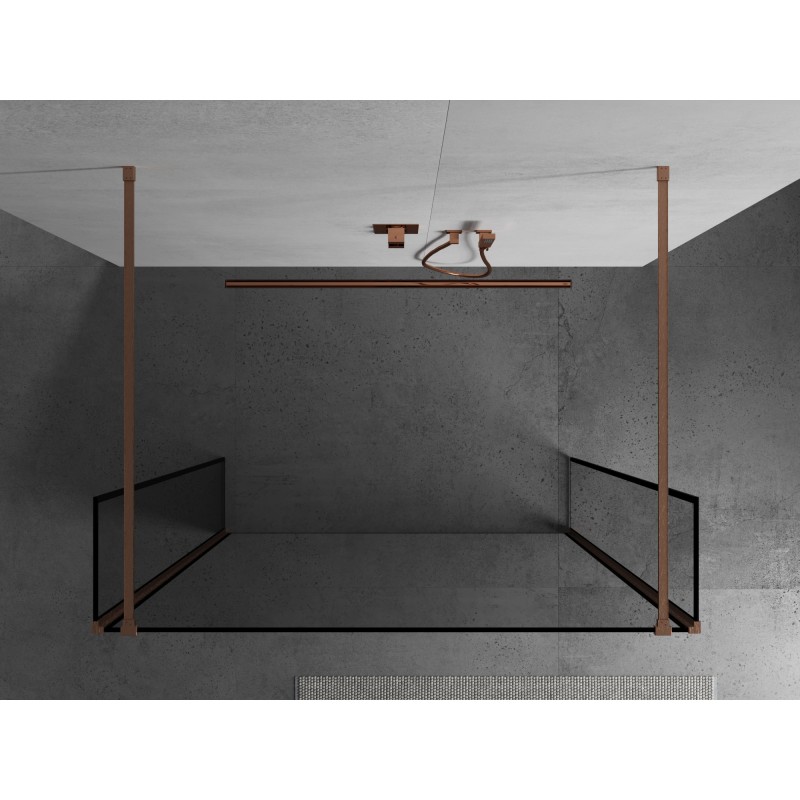 Mexen Kioto ścianka prysznicowa wolnostojąca 130 x 30 x 30 cm, czarna ramka, miedź szczotkowana - 800-130-030-222-65-70-030