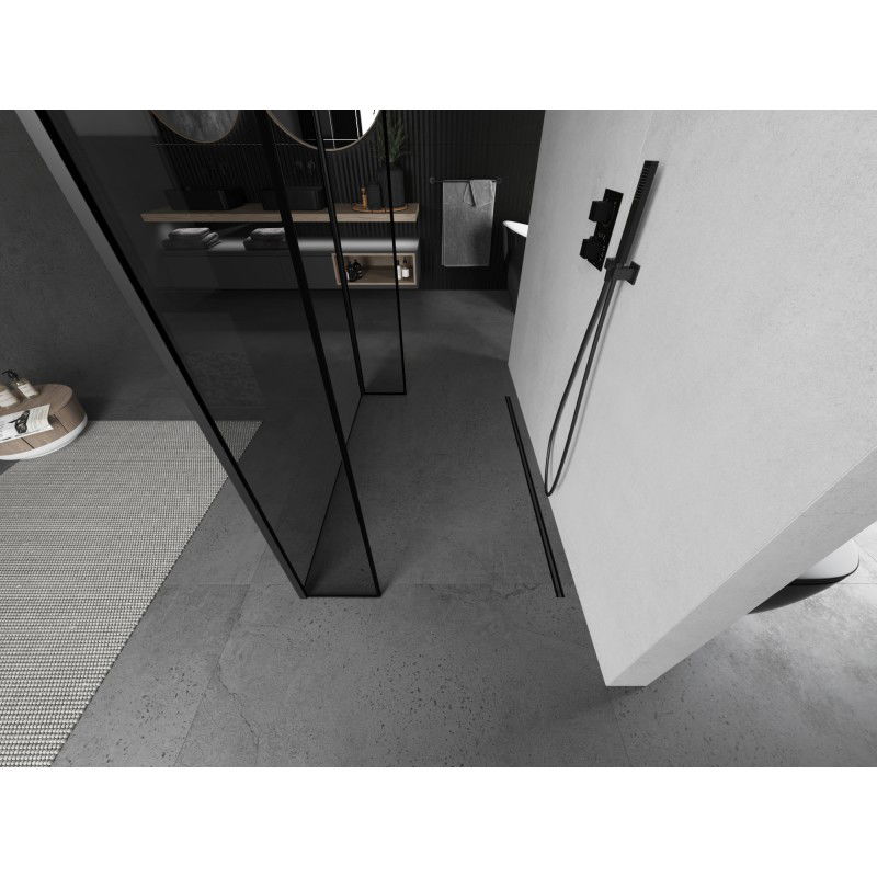 Mexen Kioto ścianka prysznicowa wolnostojąca 110 x 30 x 30 cm, czarna ramka, czarna - 800-110-030-222-70-70-030