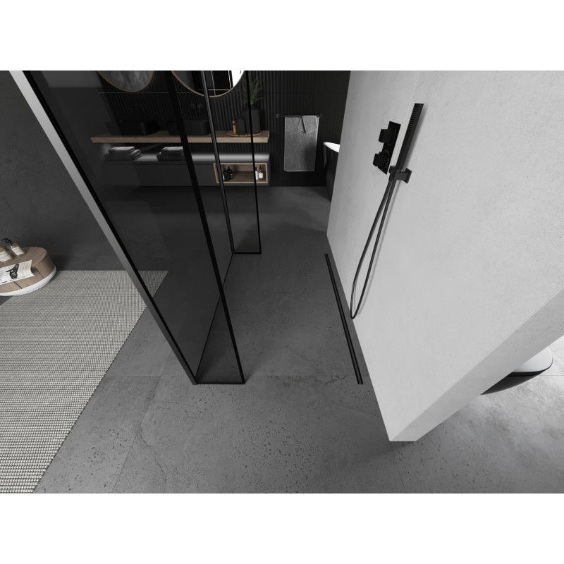 Mexen Kioto ścianka prysznicowa wolnostojąca 160 x 30 x 30 cm, czarna ramka, gun metal - 800-160-030-222-95-70-030