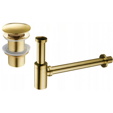 Mexen półsyfon umywalkowy okrągły z korkiem klik-klak, bez przelewu, złoty - 7991050-50