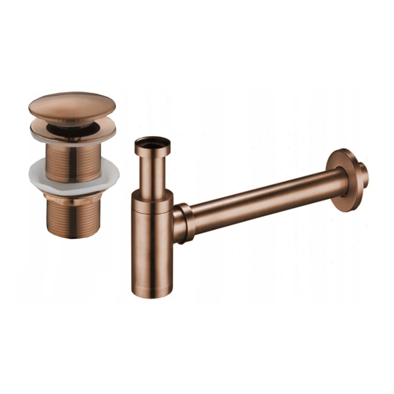 Mexen półsyfon umywalkowy okrągły z korkiem klik-klak, bez przelewu, różowe złoto - 7991050-60