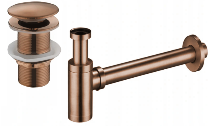 Mexen półsyfon umywalkowy okrągły z korkiem klik-klak, bez przelewu, różowe złoto - 7991050-60