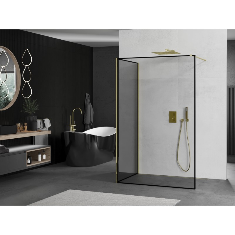 Mexen Kioto ścianka prysznicowa Walk-in 130 x 70 cm, czarna ramka, złota - 800-130-212-50-70-070