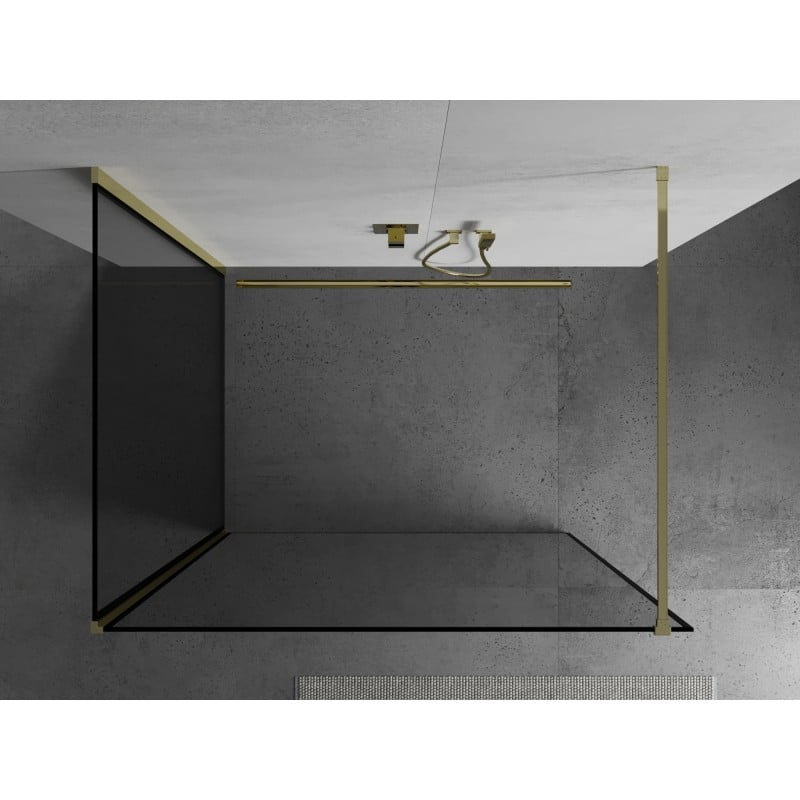 Mexen Kioto ścianka prysznicowa Walk-in 110 x 110 cm, czarna ramka, złota - 800-110-212-50-70-110