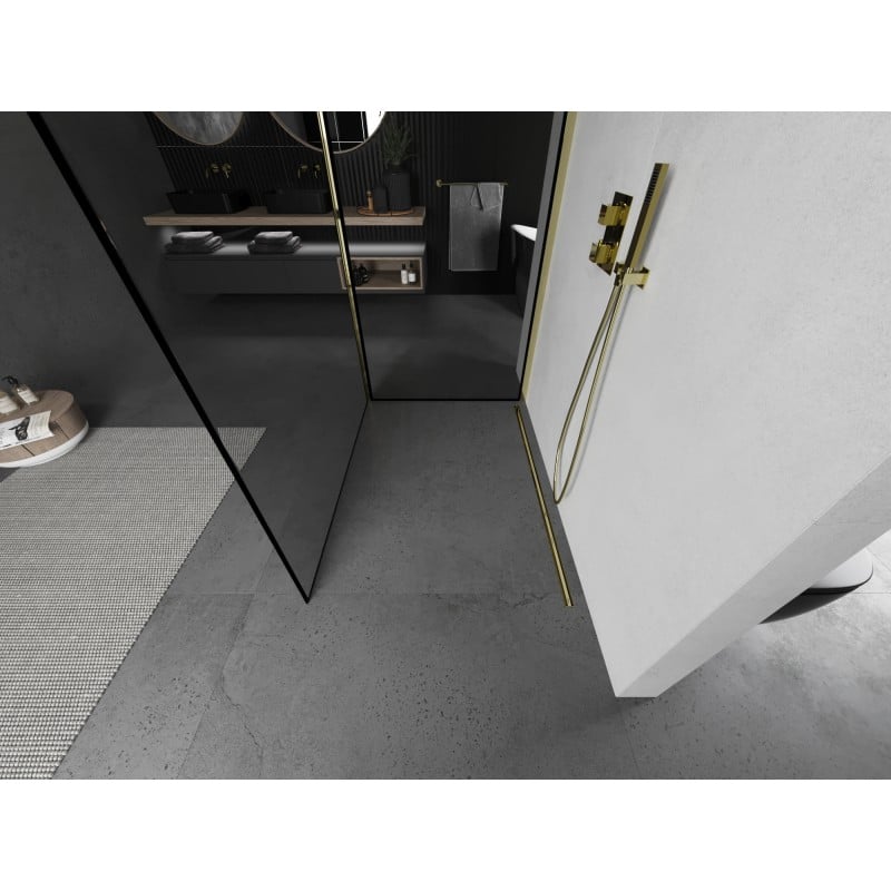Mexen Kioto ścianka prysznicowa Walk-in 130 x 110 cm, czarna ramka, złota - 800-130-212-50-70-110