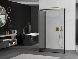 Mexen Kioto ścianka prysznicowa Walk-in 140 x 110 cm, czarna ramka, złota - 800-140-212-50-70-110
