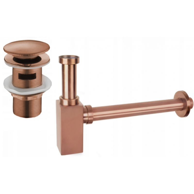 Mexen półsyfon umywalkowy kwadratowy z korkiem klik-klak, z przelewem, różowe złoto - 7992060-60