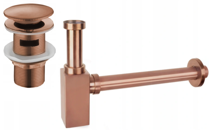 Mexen półsyfon umywalkowy kwadratowy z korkiem klik-klak, z przelewem, różowe złoto - 7992060-60