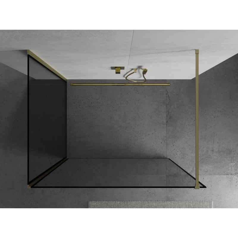 Mexen Kioto ścianka prysznicowa Walk-in 130 x 80 cm, czarna ramka, złota szczotkowana - 800-130-212-55-70-080