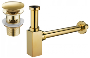 Mexen półsyfon umywalkowy kwadratowy z korkiem klik-klak, z przelewem, złoty - 7992060-50