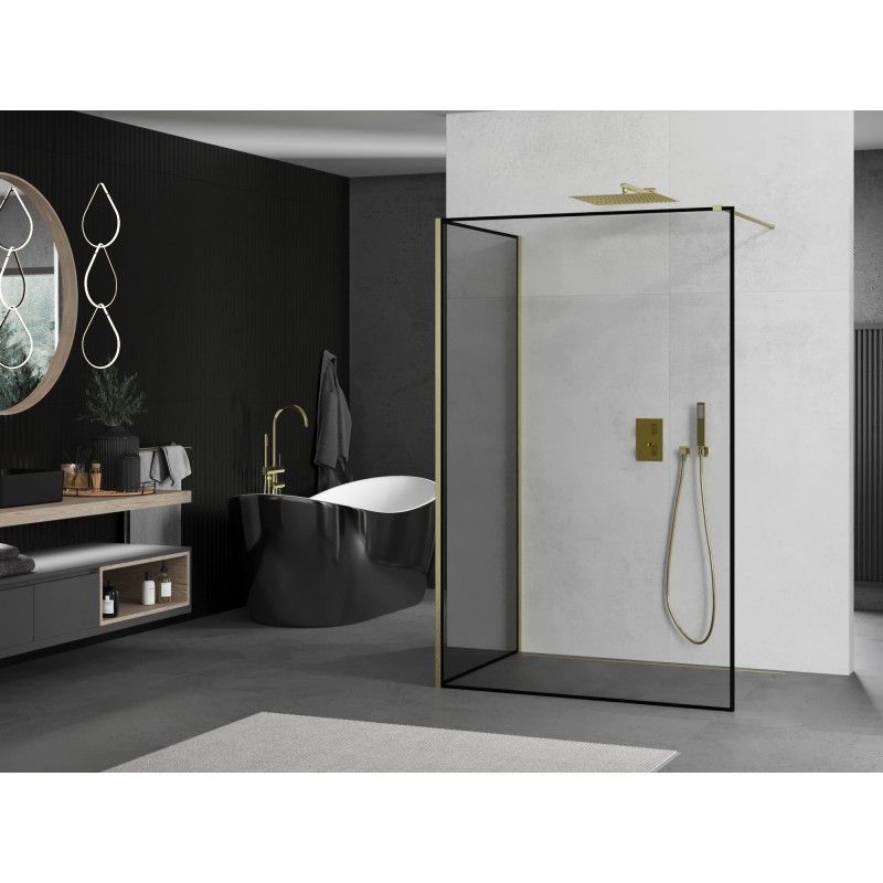 Mexen Kioto ścianka prysznicowa Walk-in 130 x 120 cm, czarna ramka, złota szczotkowana - 800-130-212-55-70-120
