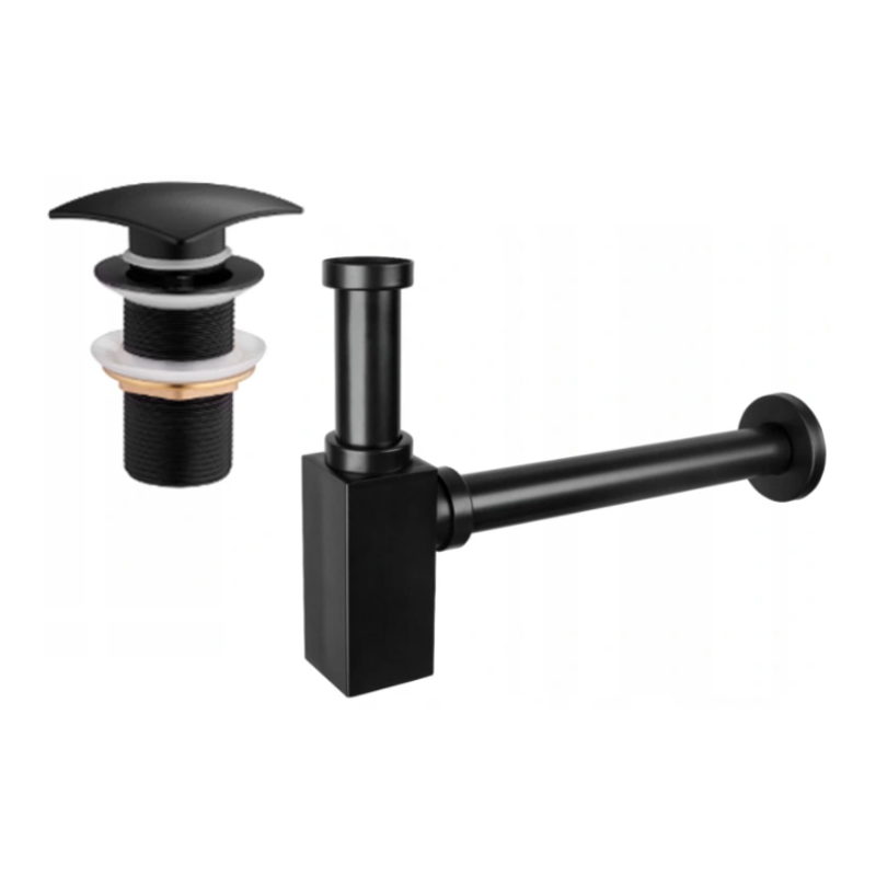 Mexen półsyfon umywalkowy kwadratowy z korkiem klik-klak, bez przelewu, czarny - 7991660-70