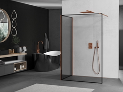 Mexen Kioto ścianka prysznicowa Walk-in 100 x 80 cm, czarna ramka, różowe złoto - 800-100-212-60-70-080
