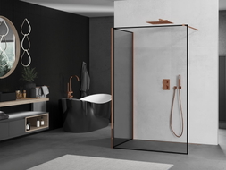 Mexen Kioto ścianka prysznicowa Walk-in 90 x 90 cm, czarna ramka, różowe złoto - 800-090-212-60-70-090