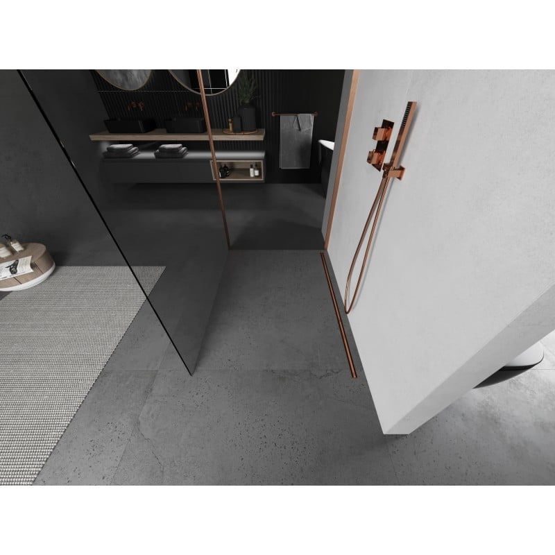 Mexen Kioto ścianka prysznicowa Walk-in 125 x 70 cm, transparent, miedź szczotkowana - 800-125-212-65-00-070