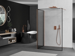 Mexen Kioto ścianka prysznicowa Walk-in 140 x 70 cm, czarna ramka, miedź szczotkowana - 800-140-212-65-70-070